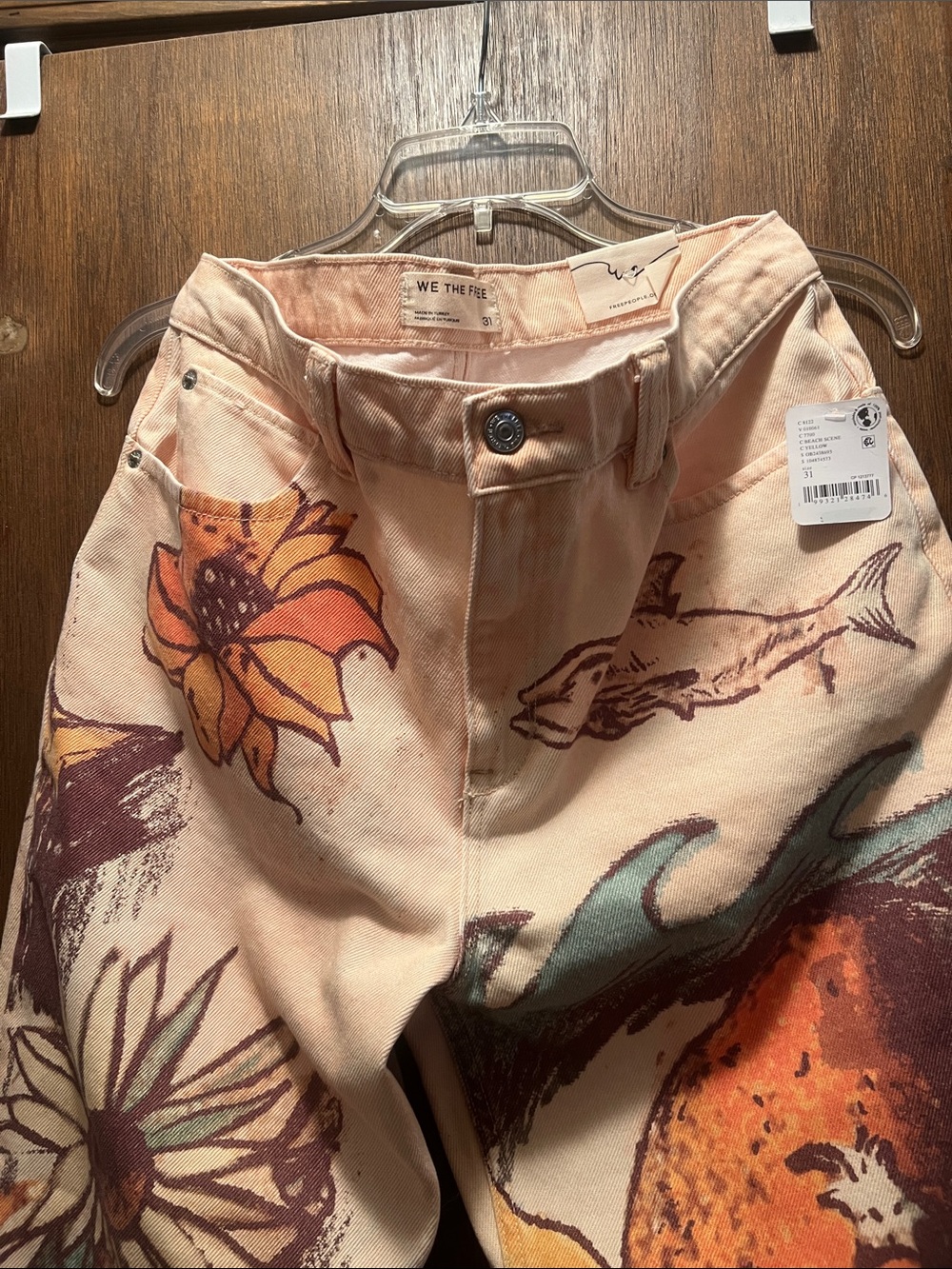Free People Cream Sunflower & Nature Print Wide-Leg Pants - Picture 4 of 7